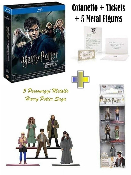 Harry Potter 8 Blu-Ray + Kit Ammissione Hogwarts + Biglietto Treno + 5 Figures